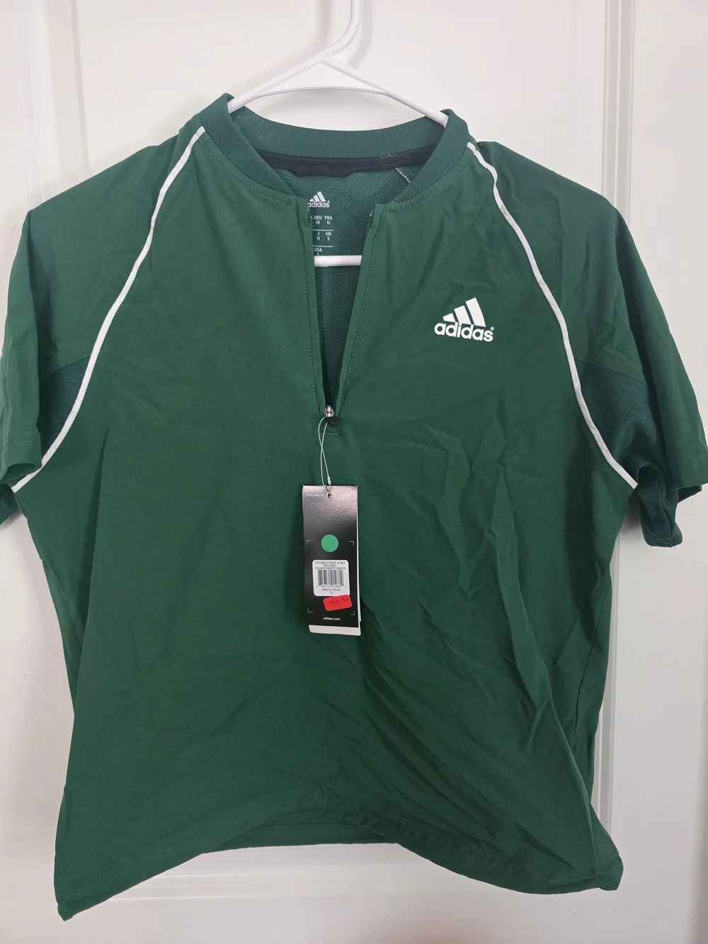 adidas Green Short-Sleeve Performance Tee with White Piping